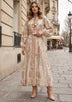 ibBan Beige Hand Embroidered Winter Maxi Dress | Cotton Lurex Luxury Dress - Efnan