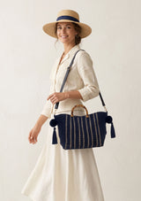 Women's Embroidered Canvas Handbag - Black Line
