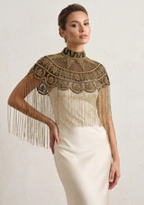 ibBan Luxury Hand Beaded Party Cape | Gold Embroidered Evening Cape for Women - Linza