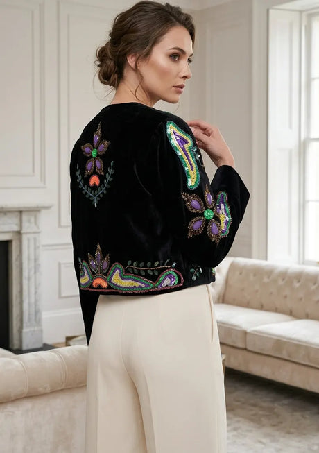 ibBan Women's Hand Embroidered Velvet Winter Jacket- Nigar Jacket