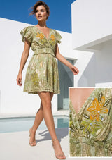ibBan Premium Cotton Lurex Short Dress with Hand Embroidery -Iruka