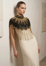 ibBan Black & Gold Hand Beaded Party Cape | Luxury Embroidered Evening Cape - Gunsa