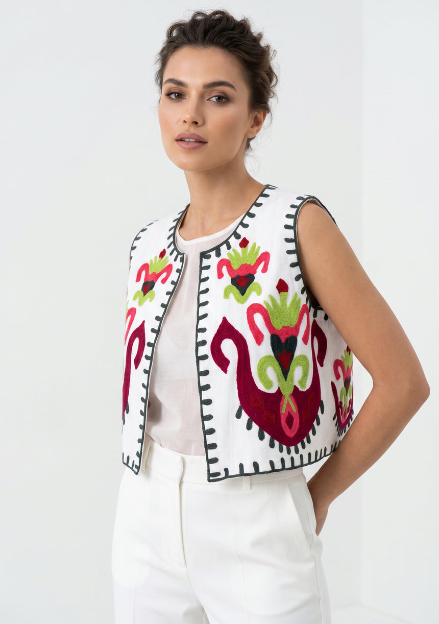 Women's Outing wear Open Front V-Neck Gilet - Sona