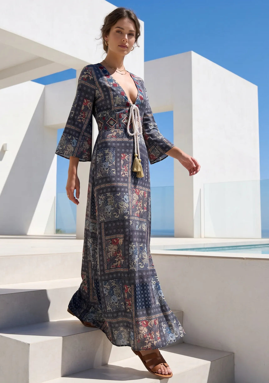 Boho Printed Cotton Long Dress for Women | ibBan Resort Collection - Rica