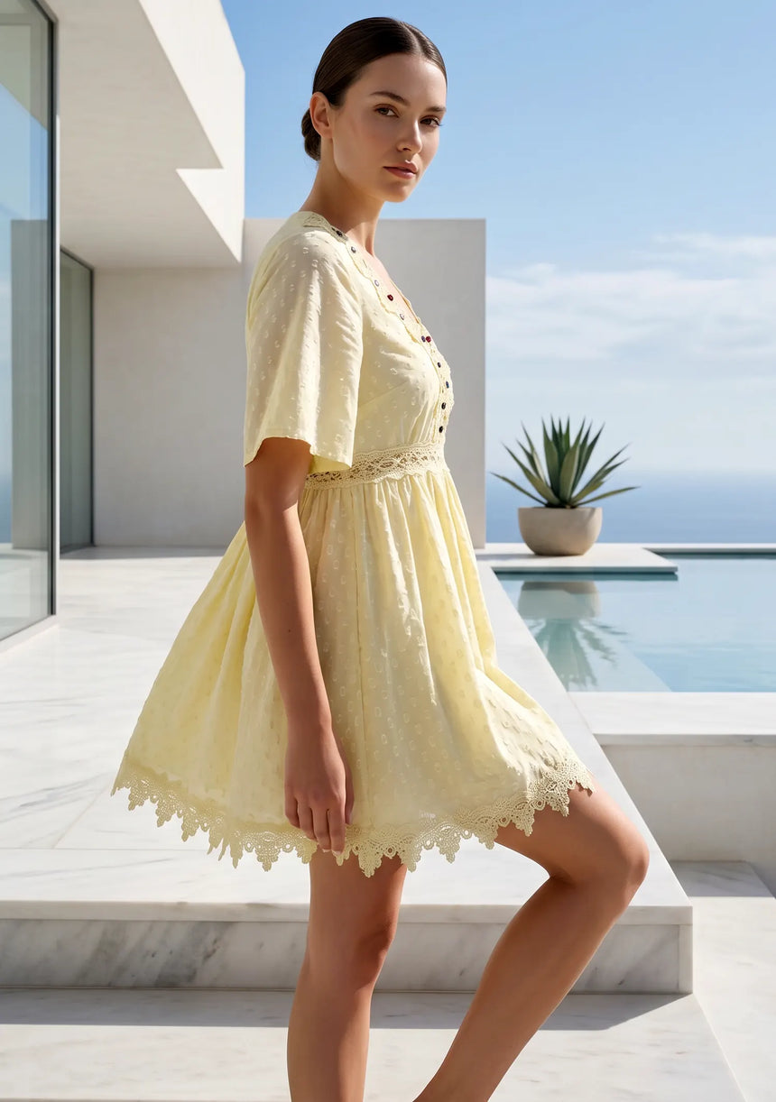Elegant Cotton Mini Dress with Embroidery | ibBan Women's Fashion - Fisa