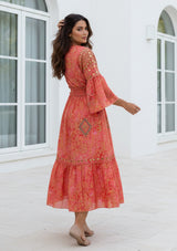 ibBan Printed Long Dress with Hand Embroidery | Women's Resort Maxi Dress - Maya