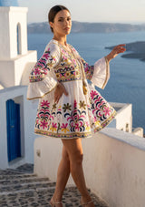 ibBan Hand Embroidered 100% Cotton Short Dress | Women's Summer Resort Dress - Lidia