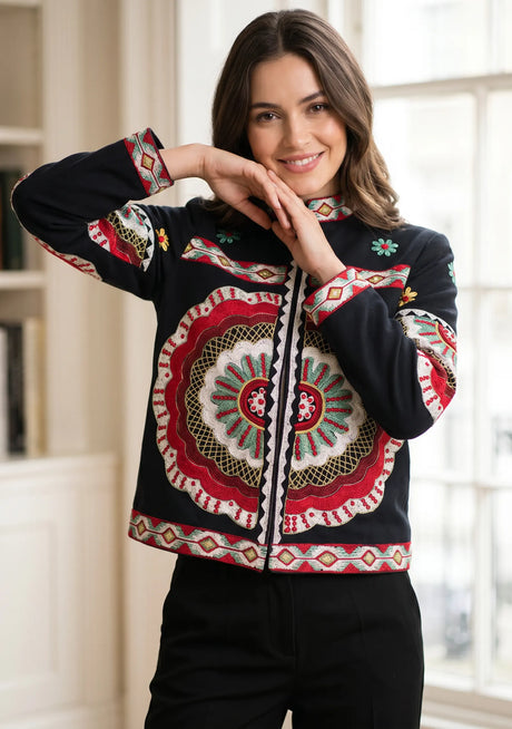 ibBan Hand Embroidered Winter Jacket for Women | Luxury Artisan Outerwear - Rose