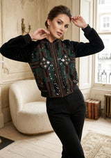 ibBan Women's Hand Embroidered Bomber Jacket -Anum