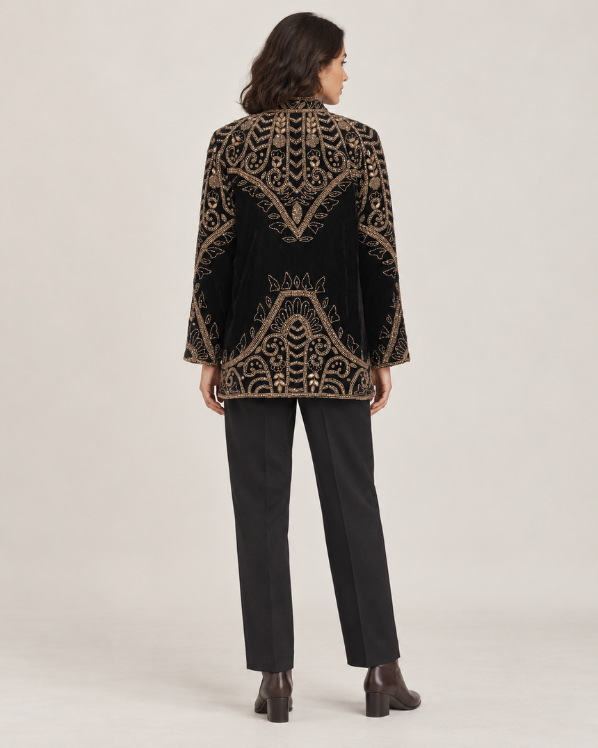 ibBan Women’s Black Mesh Jacket with Hand Embroidered - Jordyan