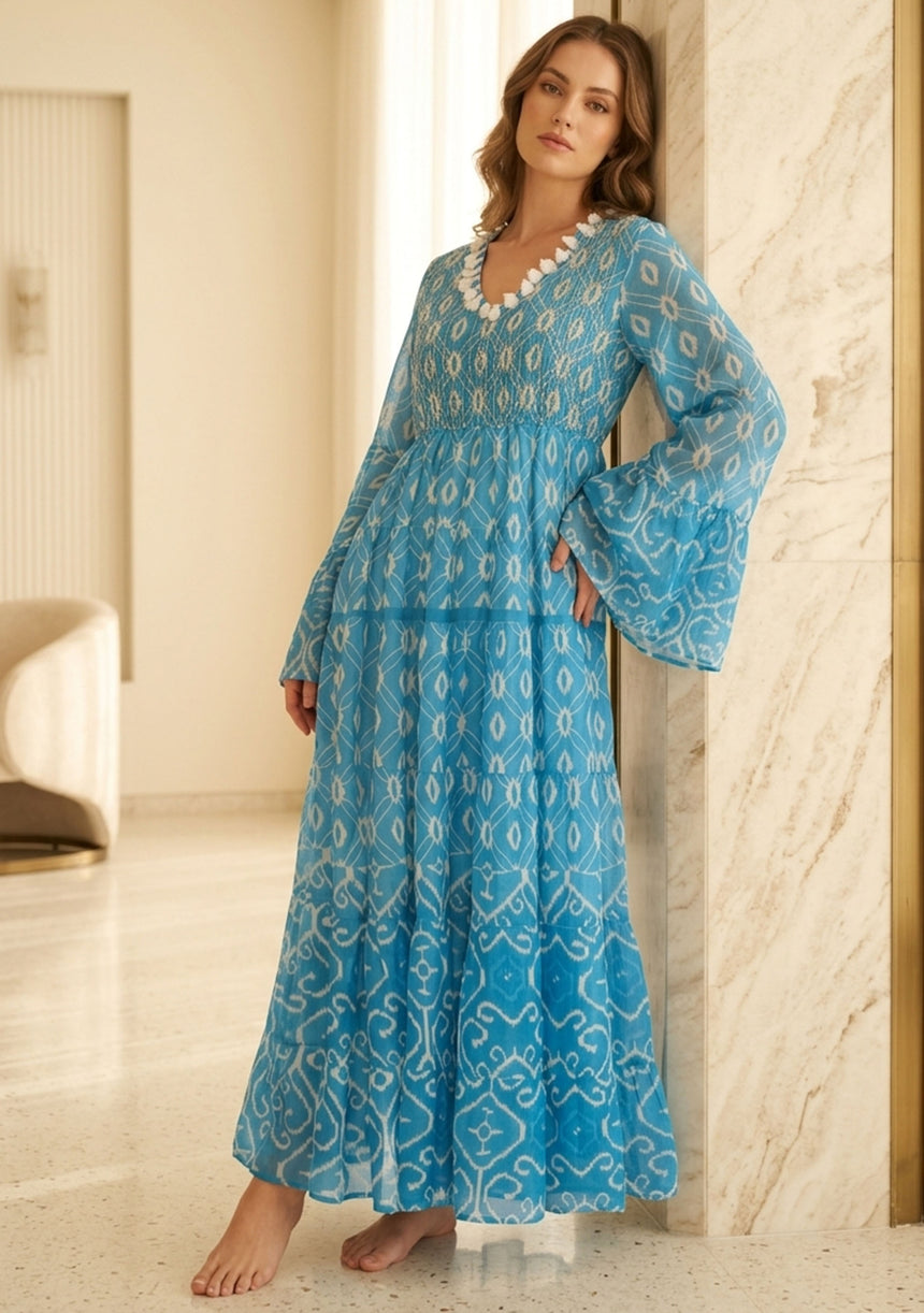 Vestido largo de lino con cuello en V para mujer - Jumbiya