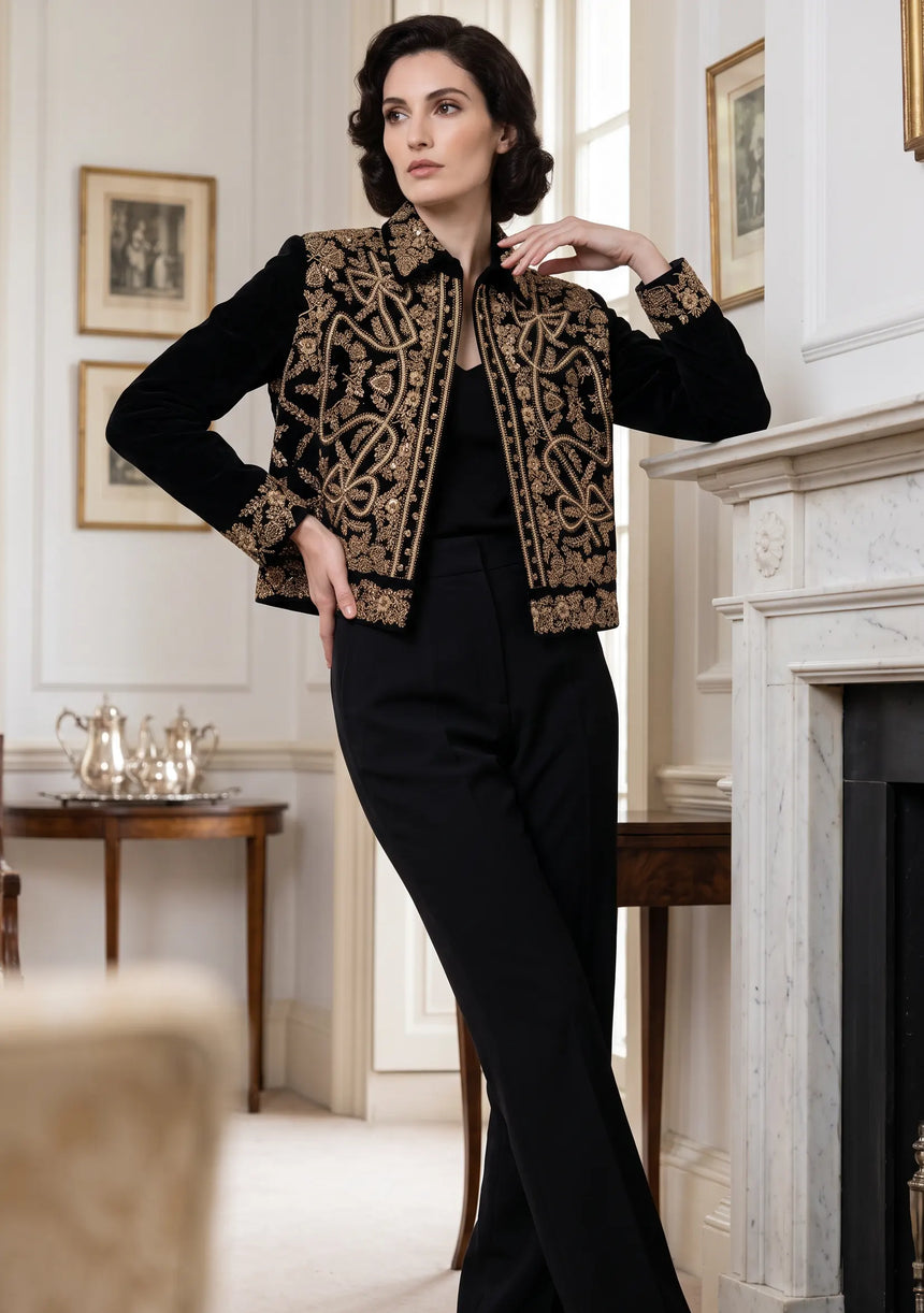 ibBan Luxury Black Jacket with Heavy Gold Hand Embroidery - Goldy Jacket