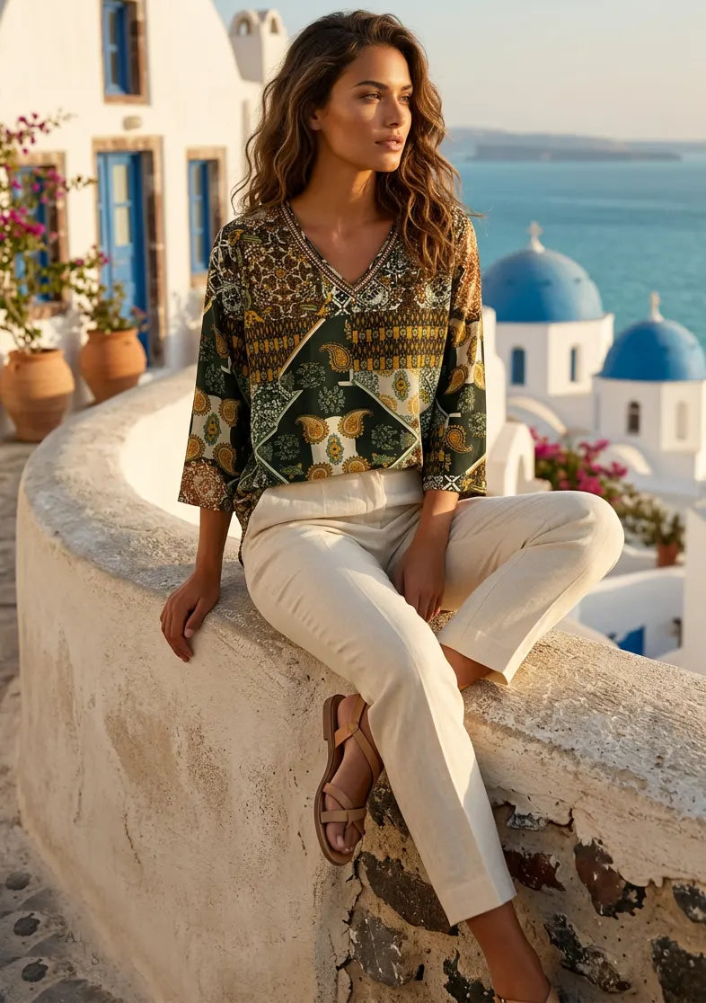 ibBan Multicolor Printed Cotton Tunic with Embroidery | Women's Boho Tunic -Birsen