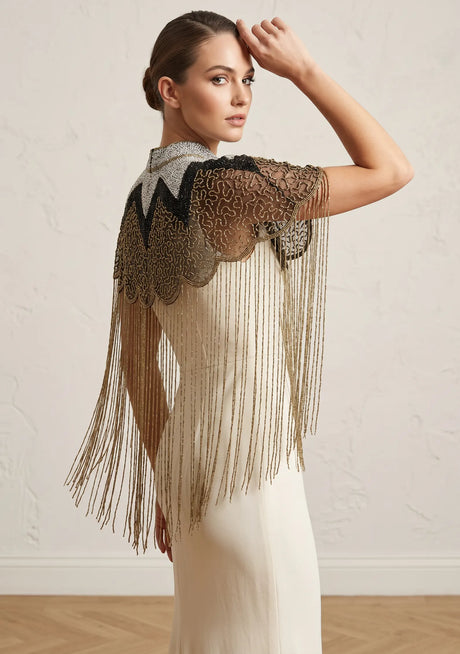 ibBan Hand Beaded Embroidered Party Cape | Luxury Women's Evening Cape - Liza