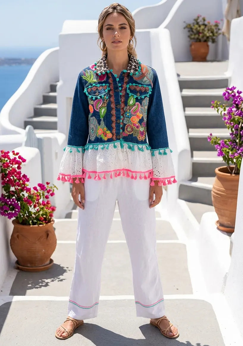 ibBan Hand Embroidered Denim Jacket for Women - Tashmira Jacket