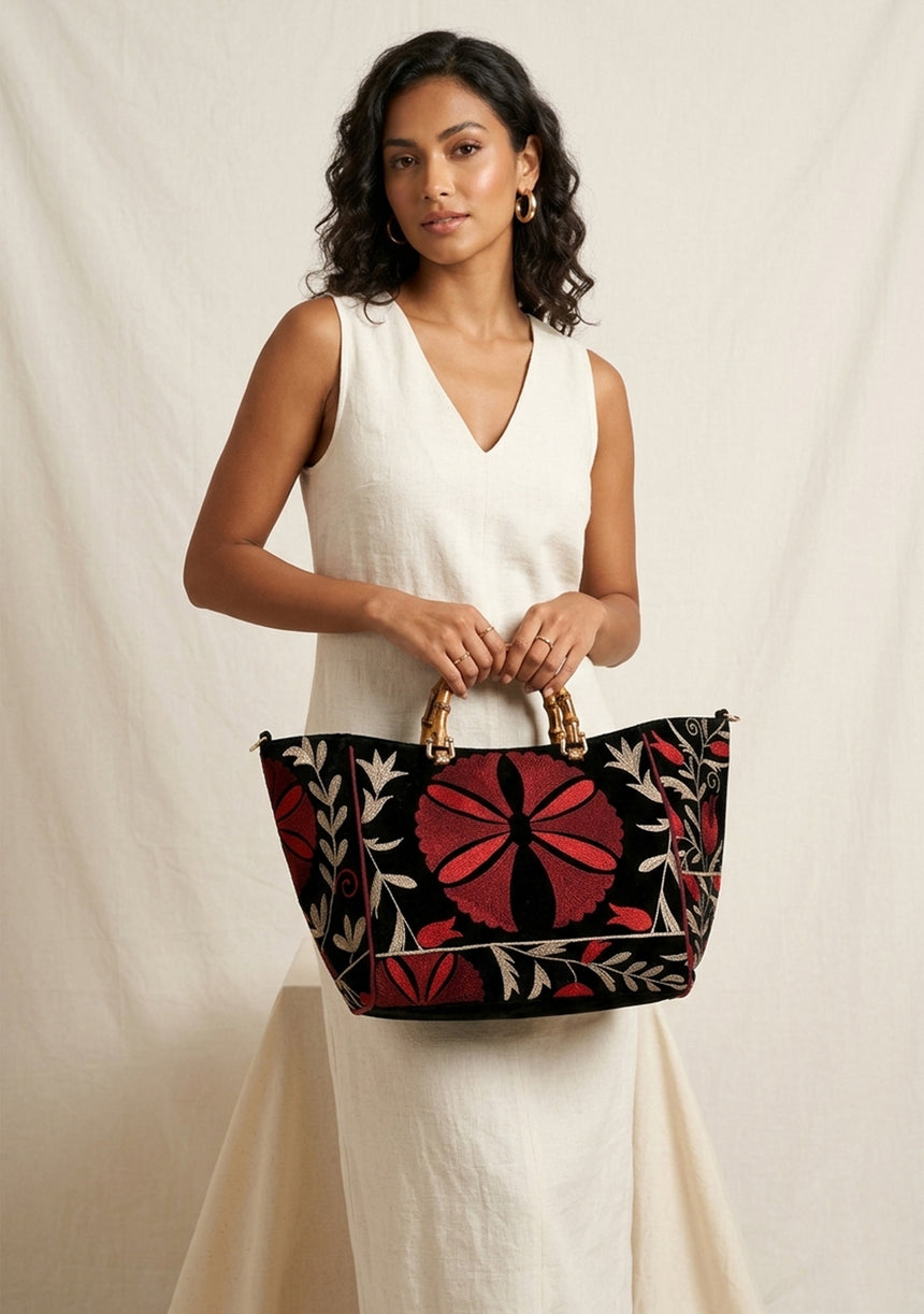 Bolso de mano de lona bordado para mujer - Mona