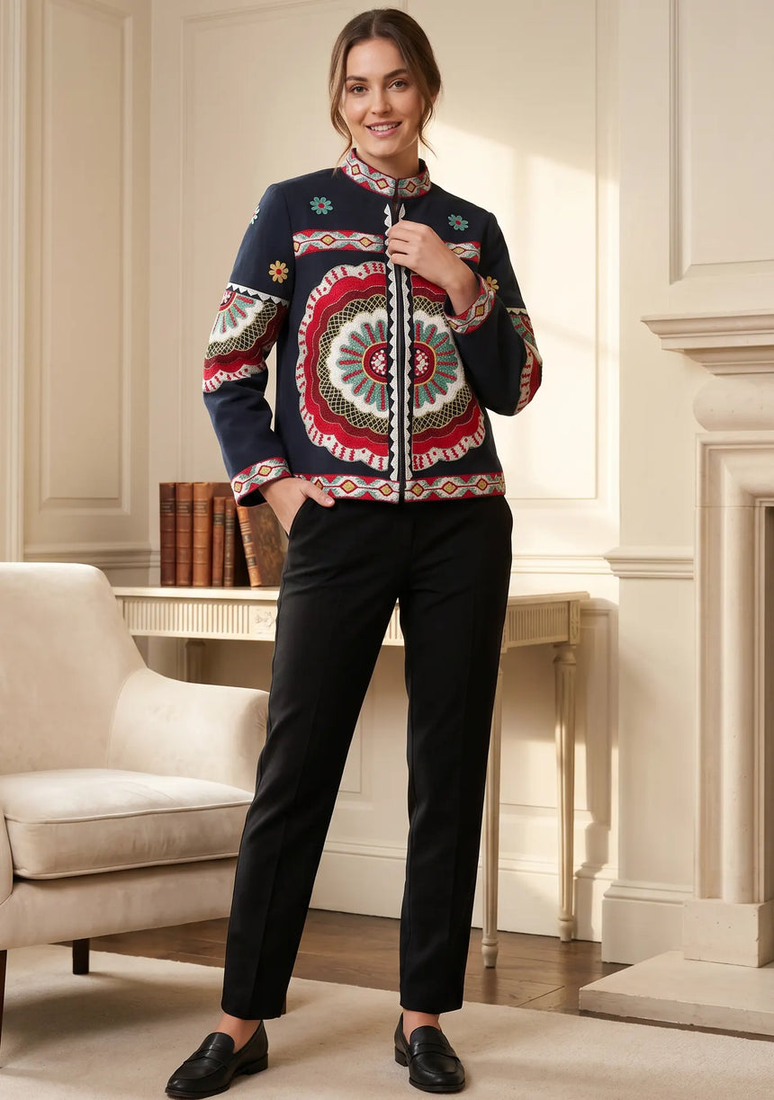 ibBan Hand Embroidered Winter Jacket for Women | Luxury Artisan Outerwear - Rose
