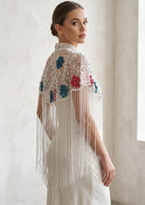 ibBan Floral Hand Beaded Party Cape | Luxury Embroidered Evening Cape - Sika