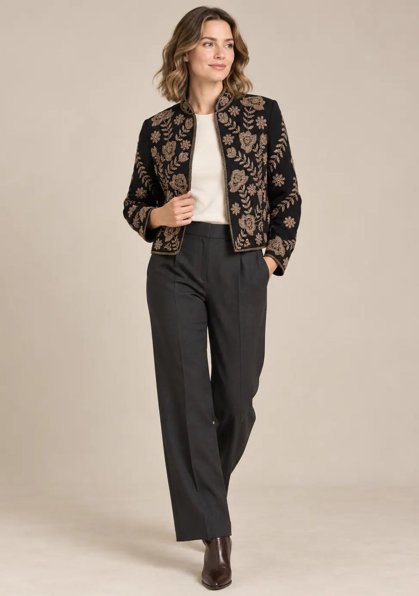 ibBan Women’s Black  Hand Embroidered Beaded Jacket - Morgan