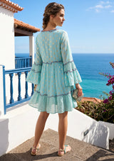 ibBan Hand Embroidered Cotton Short Dress | Women's Summer Boho Dress- Tura