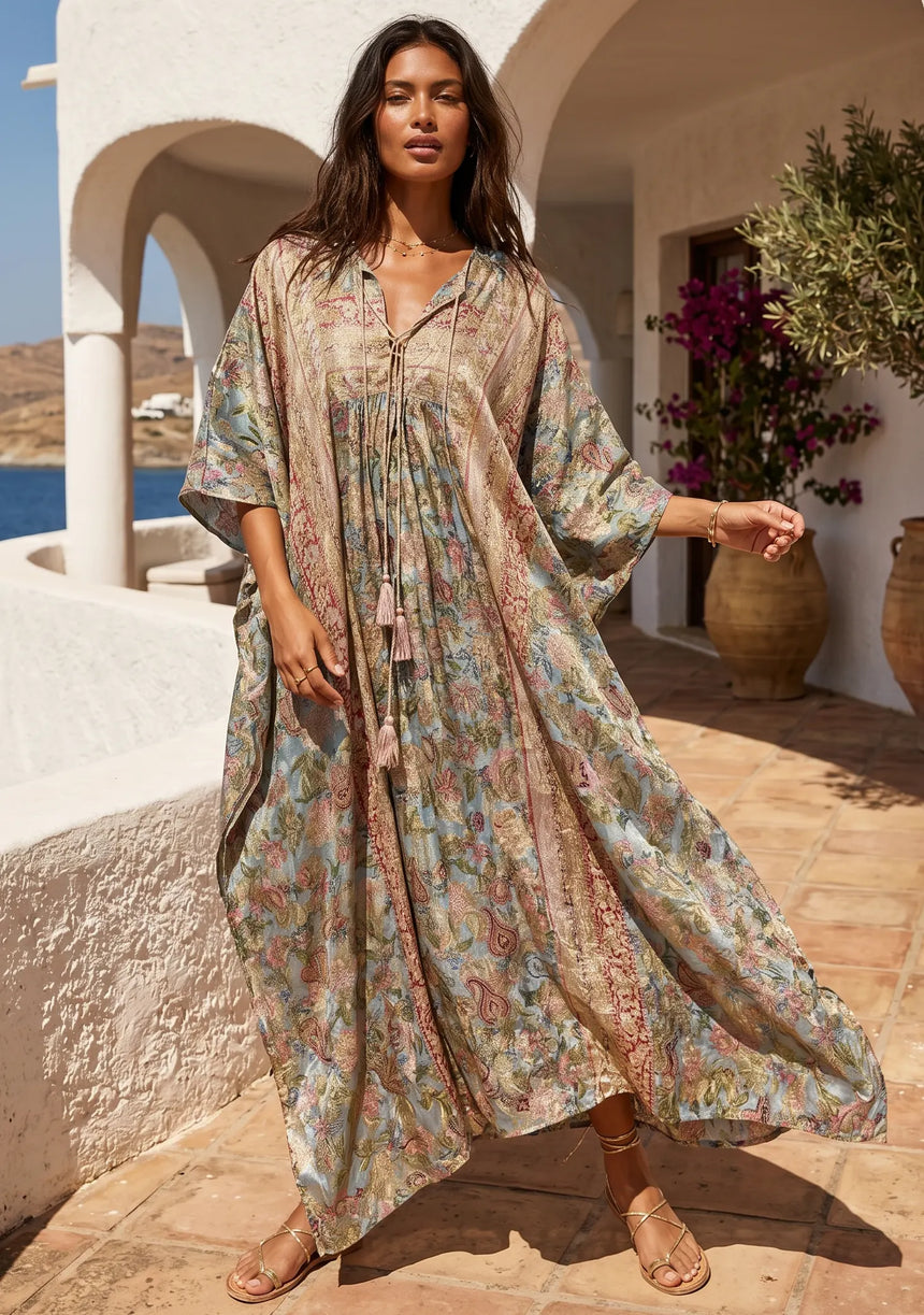 ibBan Premium Lurex Kaftan Dress with Hand Embroidery -Kamla Kaftan