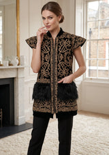 ibBan Luxury Black Vest Coat with Heavy Gold Hand Embroidery - Goldy Vest Coat