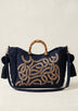 Bolso de mano de lona bordado para mujer - Avellana