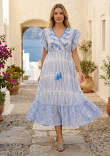 Women's Hand Embroidered Cotton Maxi Dress V-Neck - Mila