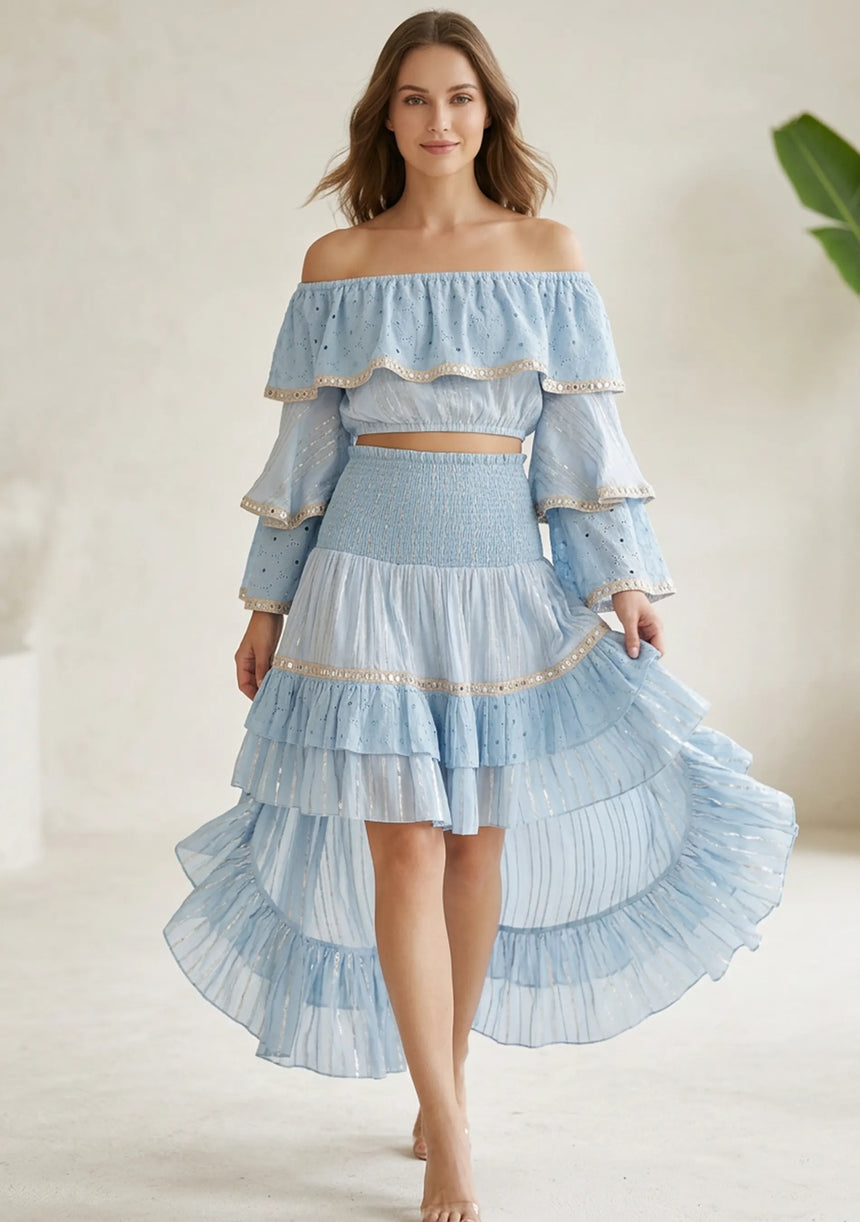 ibBan Women’s Hand Embroidered Skirt & Blouse Set - Umida