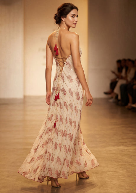 Vestido largo de algodón con cuello halter para mujer - Rooh