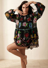 Vestido Mini de Georgette Cuello Redondo para Mujer - Arika