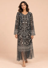 ibBan Black Kaftan Dress with Silver Hand Embroidery -