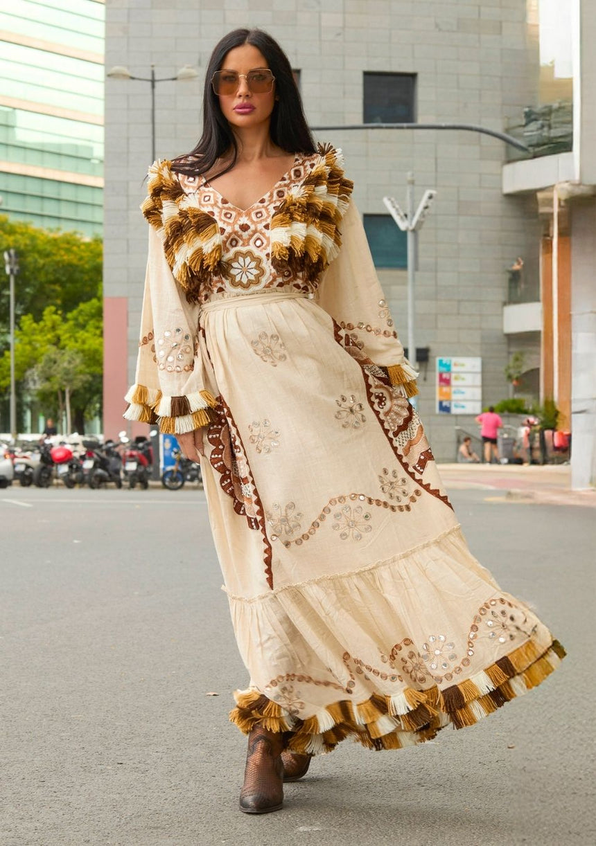 ibBan Vestido Largo para Mujer Sara | Tela Slub | Artesanal | Talla Única