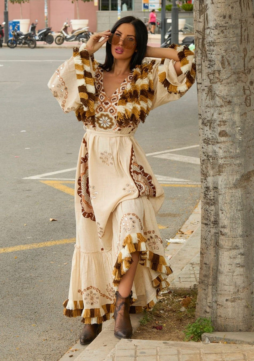 ibBan Vestido Largo para Mujer Sara | Tela Slub | Artesanal | Talla Única
