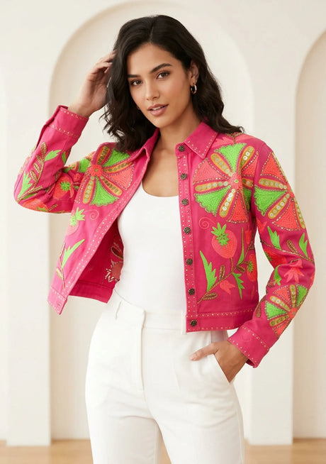 Women's Artisan Hand Embroidery Canvas Jacket - Meliah