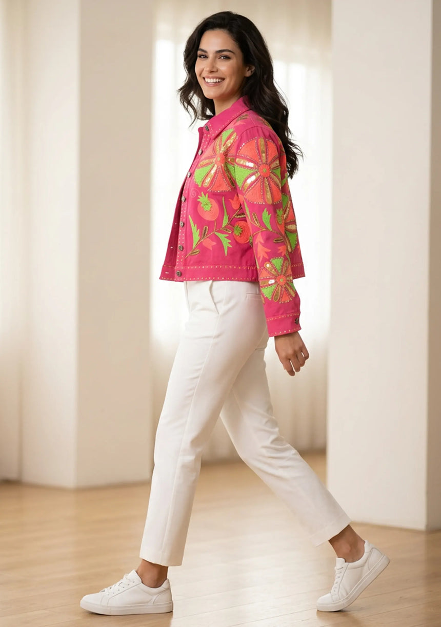 Women's Artisan Hand Embroidery Canvas Jacket - Meliah
