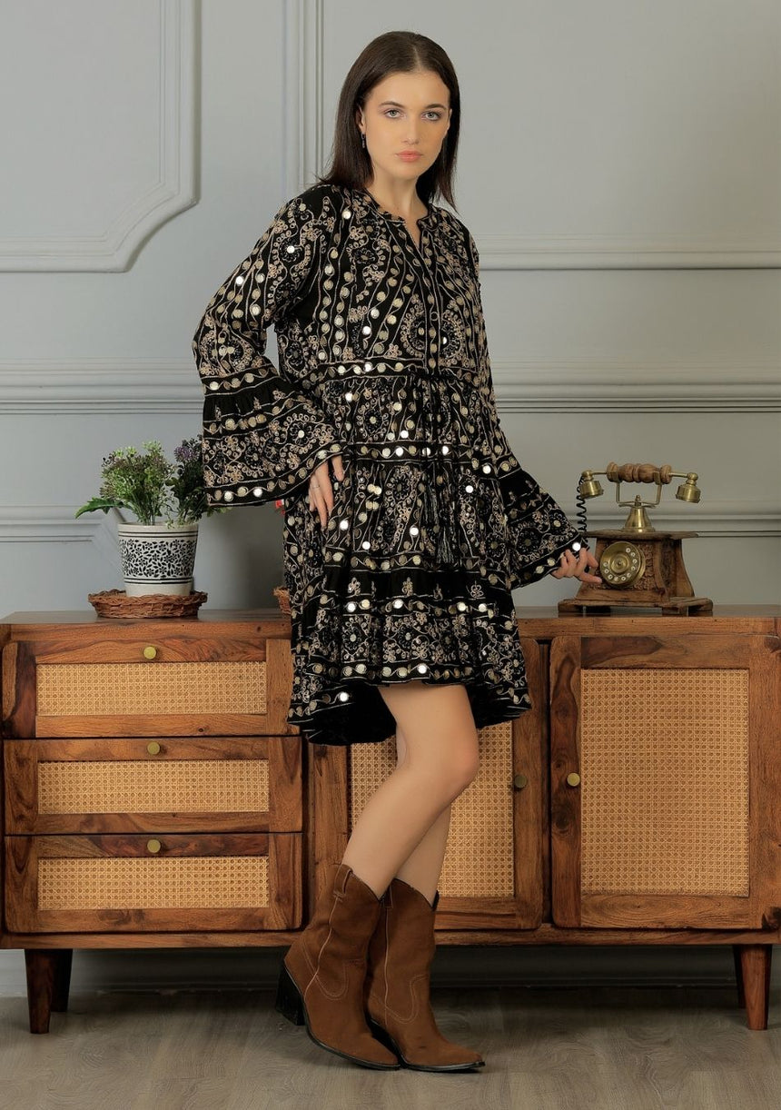 ibBan Women's Short Tunic Nuria | Georgette | Artisan | One Size