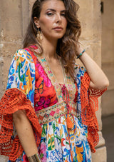 Women's Printed Silk Long Tunic V-Neck - Mary