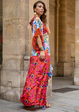 Women's Printed Silk Long Tunic V-Neck - Mary