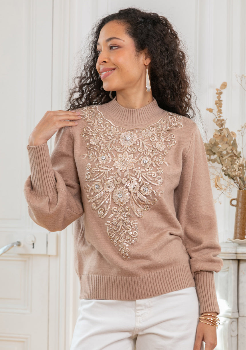 ibBan Hand Embroidered Women's Winter Cotton Sweater -Riva