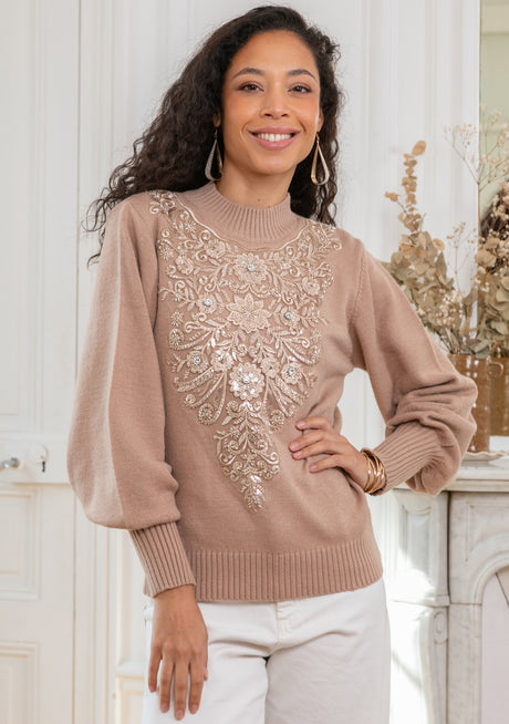 ibBan Hand Embroidered Women's Winter Cotton Sweater -Riva