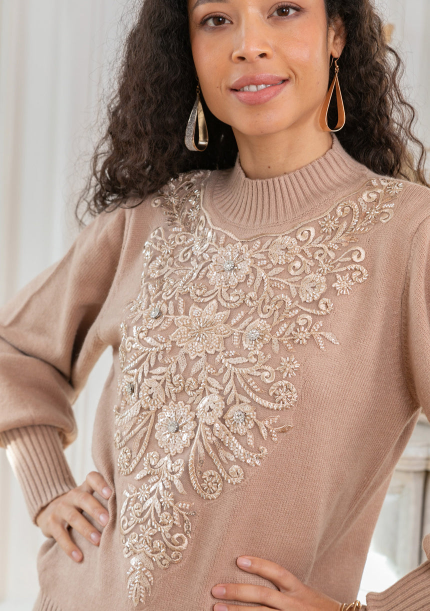 ibBan Hand Embroidered Women's Winter Cotton Sweater -Riva