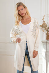 ibBan Women's Luxury Hand Embroidered Long Knit Cardigan-Perla