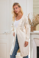 ibBan Women's Luxury Hand Embroidered Long Knit Cardigan-Perla
