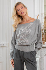 ibBan Women's Hand Embroidered Winter Knit Sweater | Luxury Black Designer - Stelia