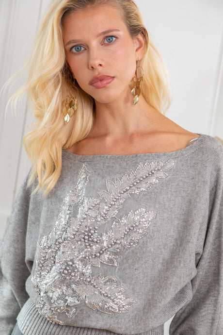 ibBan Women's Hand Embroidered Winter Knit Sweater | Luxury Black Designer - Stelia