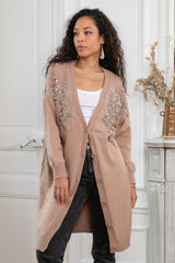 ibBan Women's Luxury Hand Embroidered Long Knit Cardigan-Perla