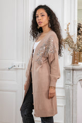 ibBan Women's Luxury Hand Embroidered Long Knit Cardigan-Perla