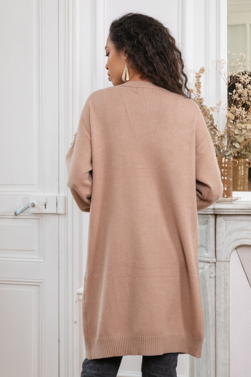 ibBan Women's Luxury Hand Embroidered Long Knit Cardigan-Perla