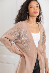 ibBan Women's Luxury Hand Embroidered Long Knit Cardigan-Perla